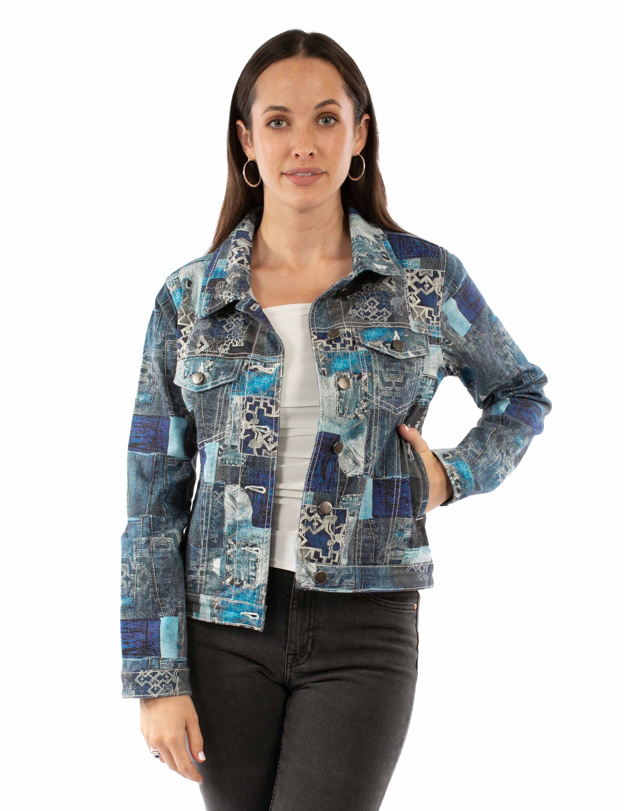 Printed Patch Work Denim Jacket - HC961