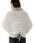 Lace Up Back Cardigan W/faux Fur Trm - HC969