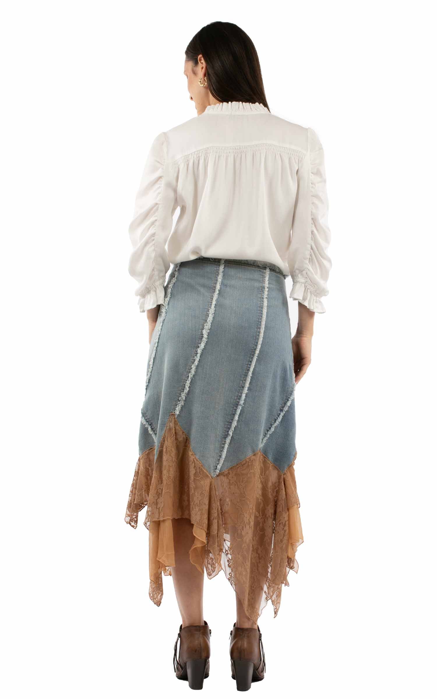 Denim Skirt W/applique &amp; Lace - HC989