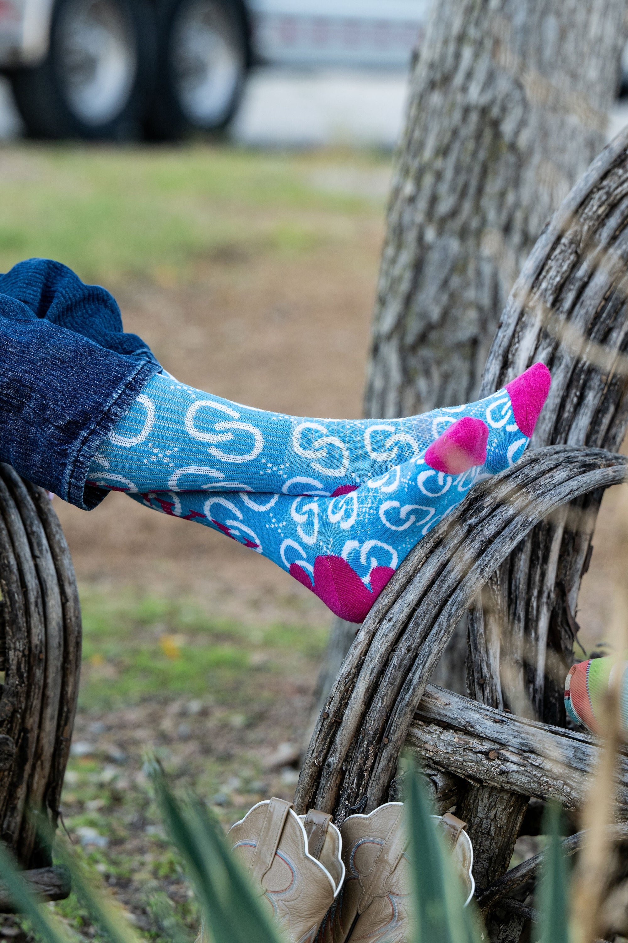High Maintenance Cowgirl Sky Blue Performance Socks - Everest RanchHigh Maintenance Cowgirl Sky Blue Performance SocksWomen's Mid-Calf SocksLane Boots