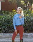 Heidi - Long Sleeve Riding Top with Crystal Fabric Trim