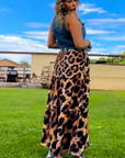 Baha Ranch Retro Pop Western Leopard Print Maxi Prairie Skirt