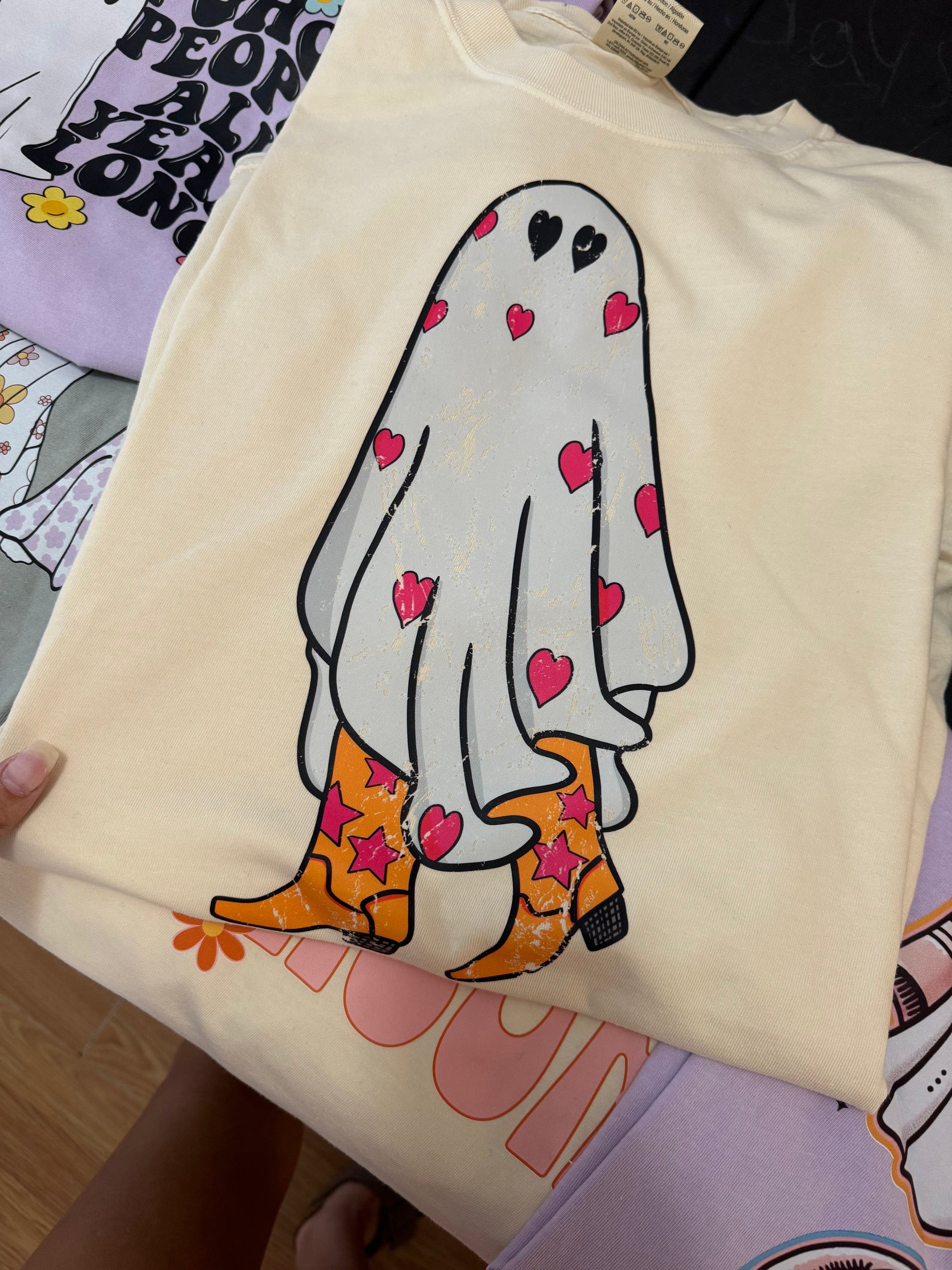Cowboy boot ghost with hearts tee &amp; sweatshirt