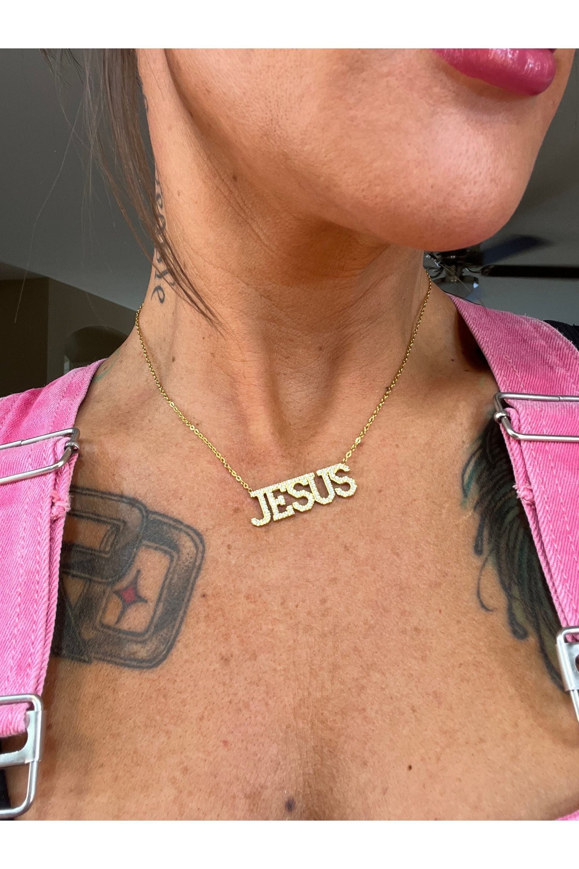 Jesus CZ 18k necklace
