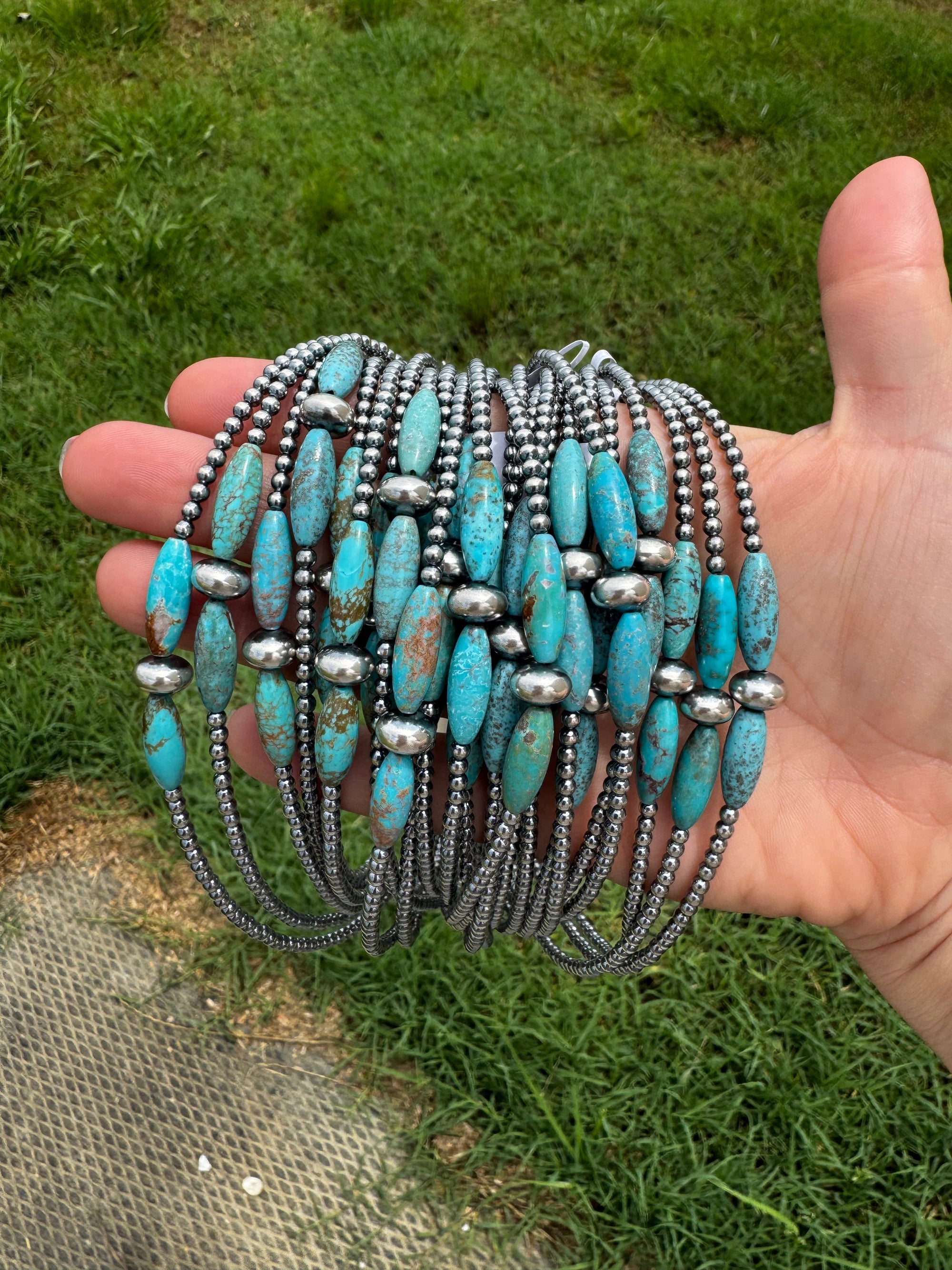 15-Inch Sterling Silver Pearl &amp; Blue Turquoise Torpedo Choker