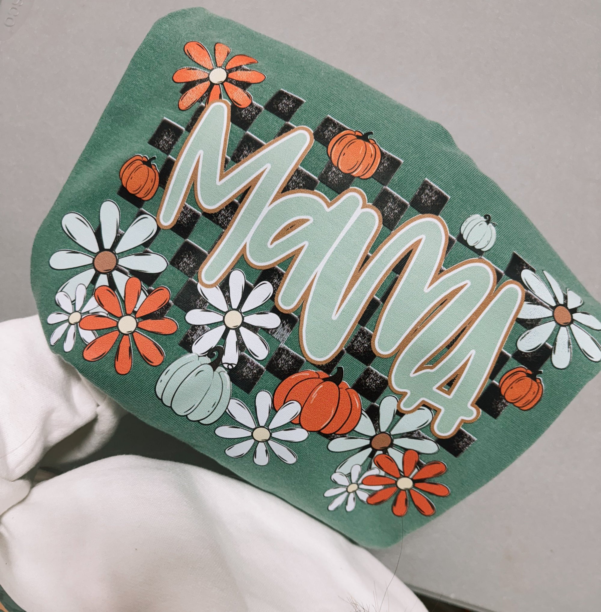 fall mama checker florals &amp; pumpkins tee or sweatshirt