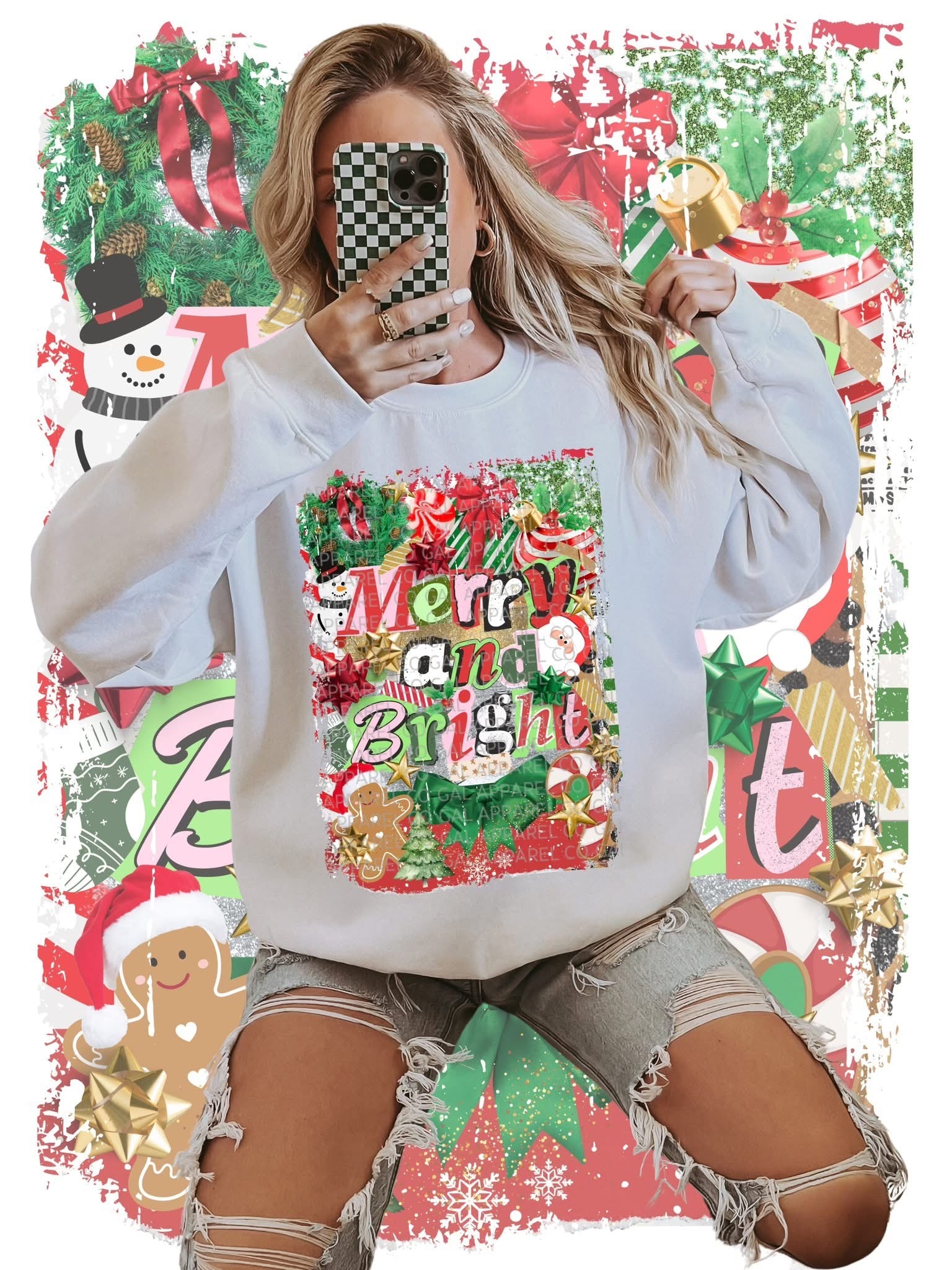 Merry &amp; bright collage tee or sweatshirt