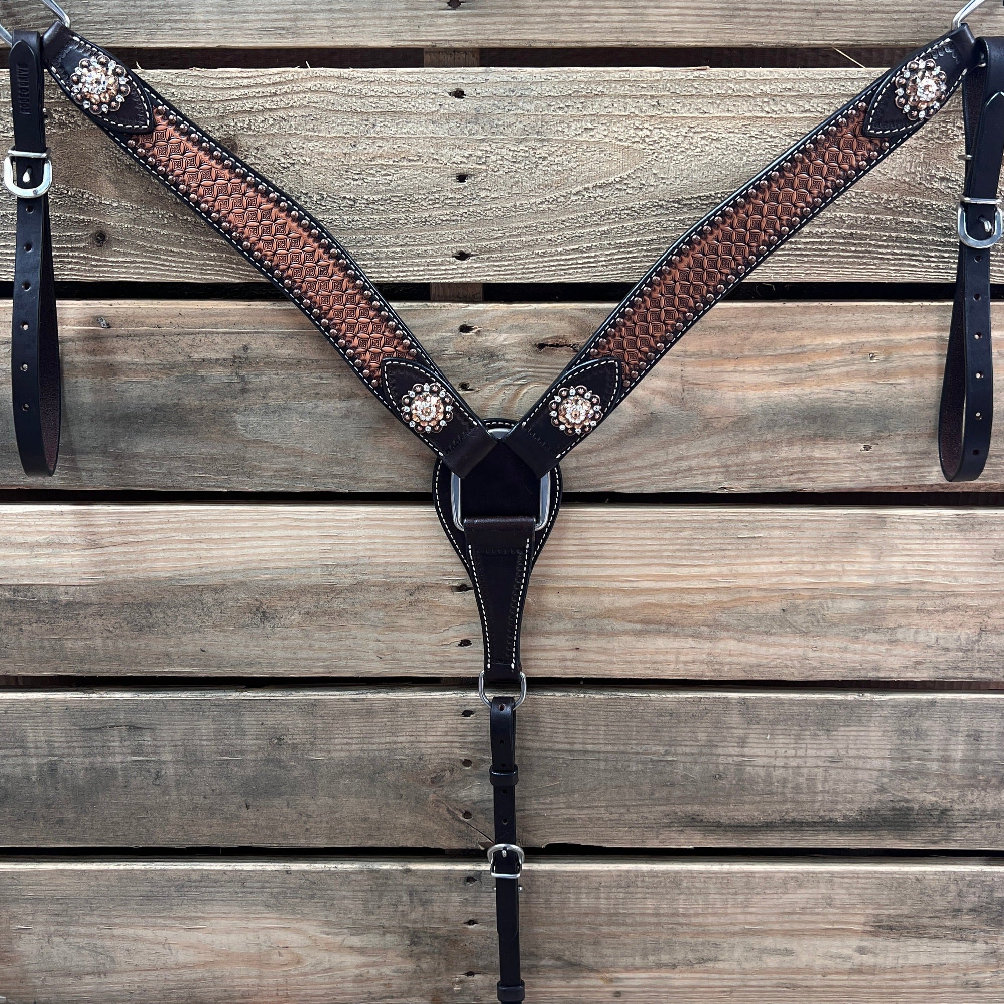 Two Tone Honeycomb Copper Dot Champagne and Clear Browband / Breastcollar Tack Set 
