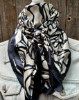 35X35" Black and White Rose Wild Rag / Scarf WR1029