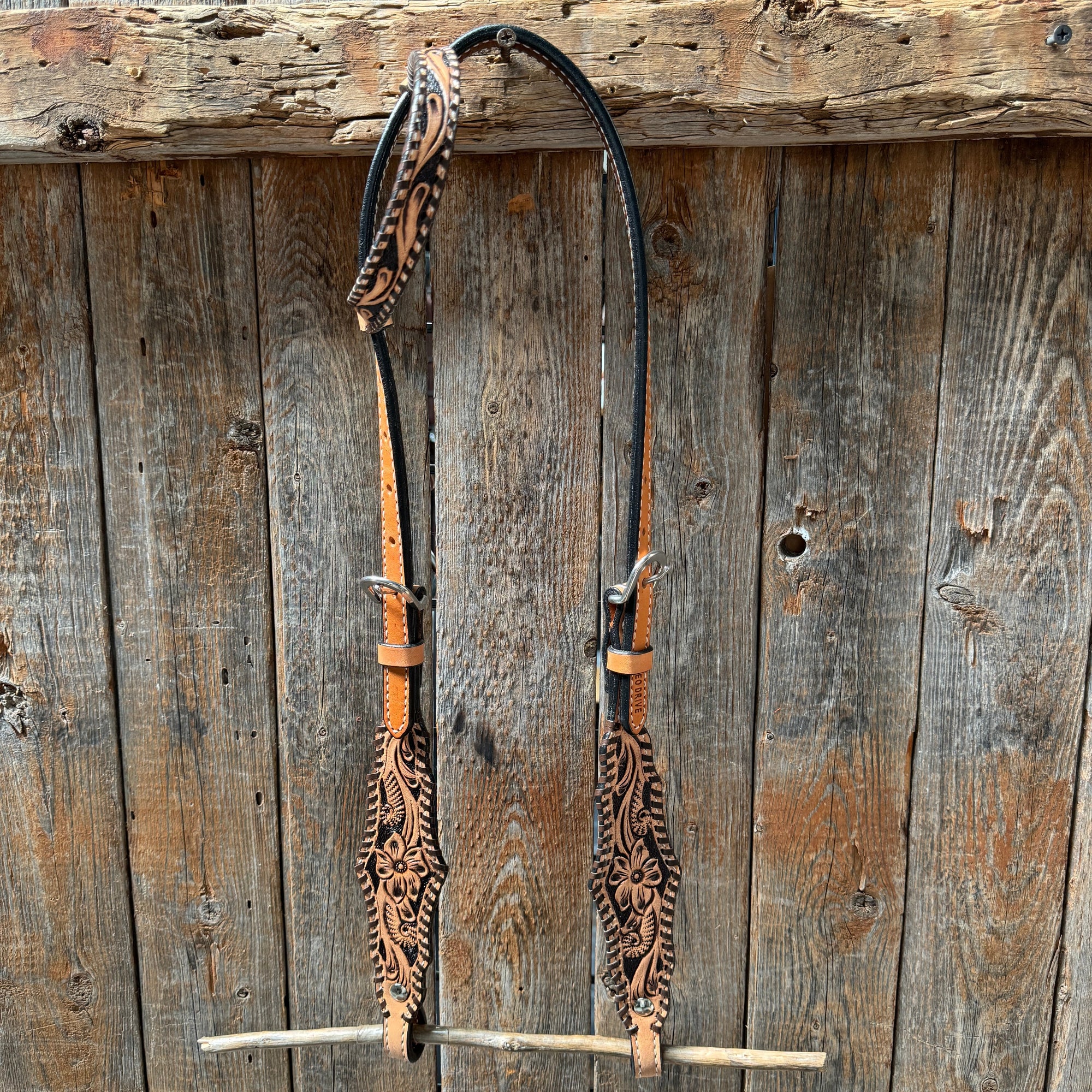 Light Oil Floral Whipstitch One Ear Headstall / Bridle 
