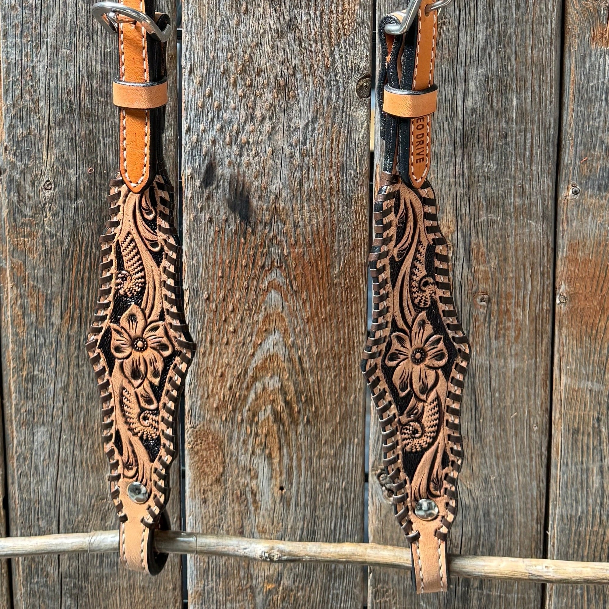 Light Oil Floral Whipstitch One Ear Headstall / Bridle 