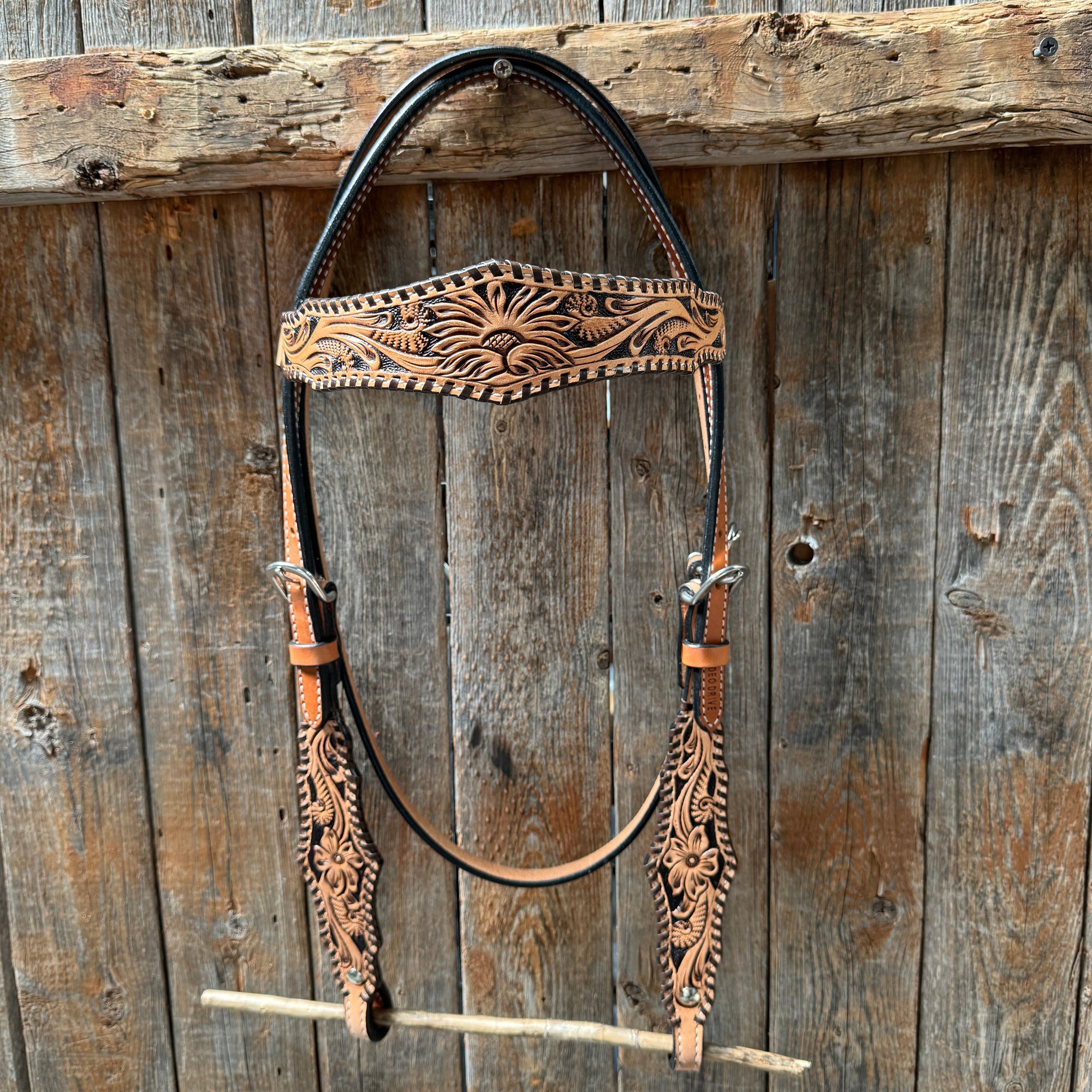 Light Oil Floral Whipstitch Browband Headstall / Bridle 