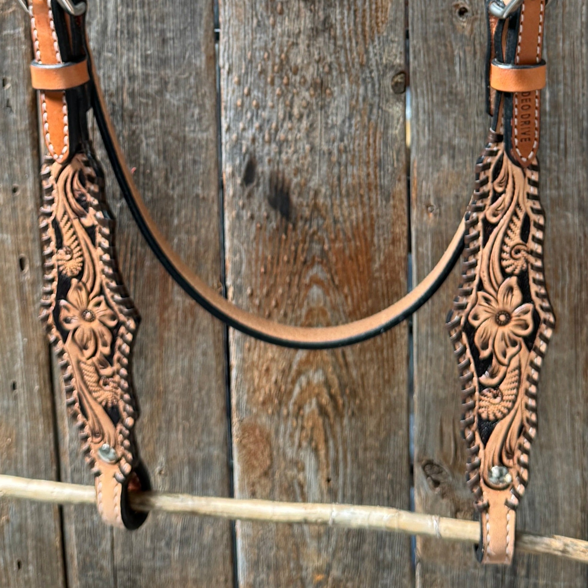 Light Oil Floral Whipstitch Browband Headstall / Bridle 