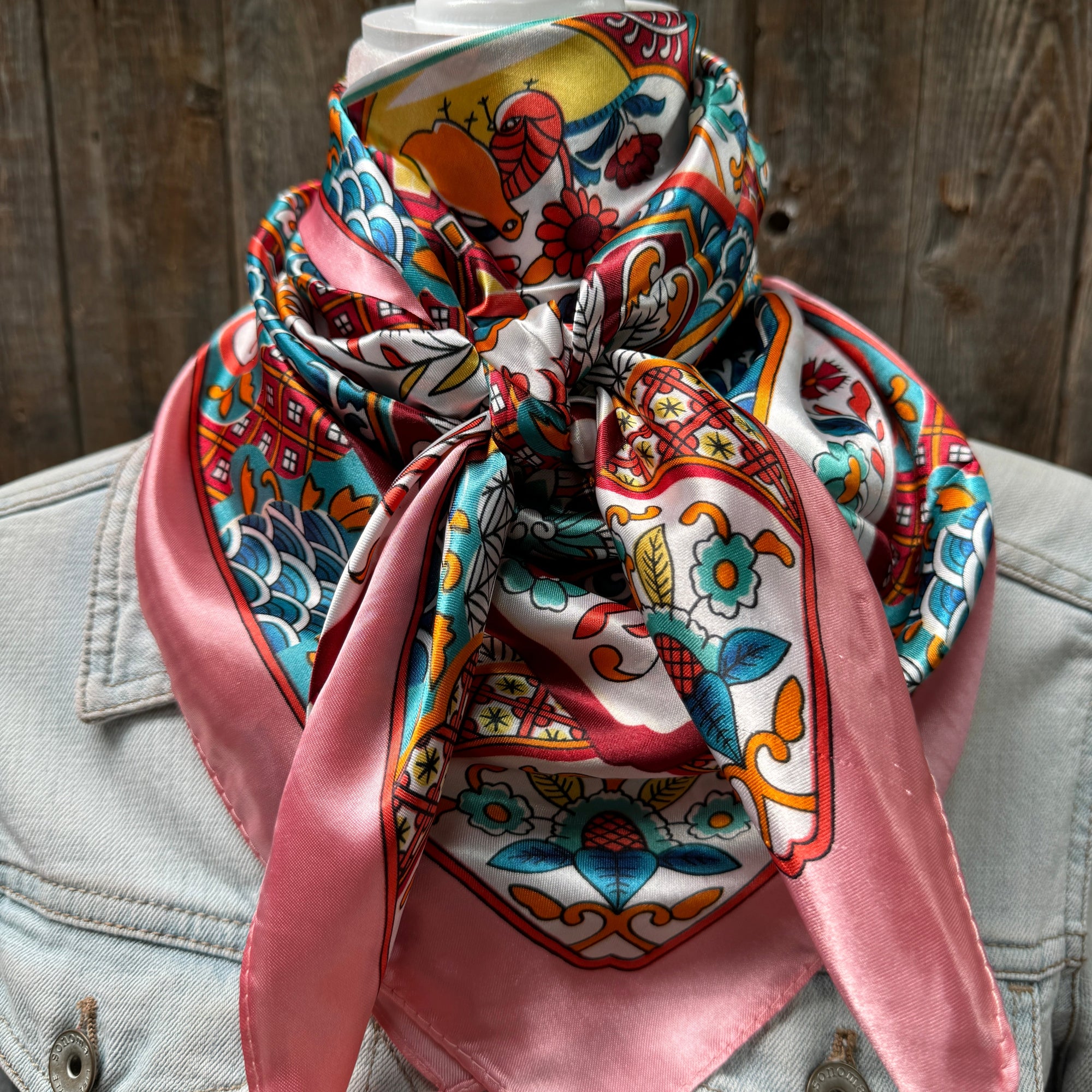 35X35" Pink Multi Pattern Wild Rag / Scarf WR1014