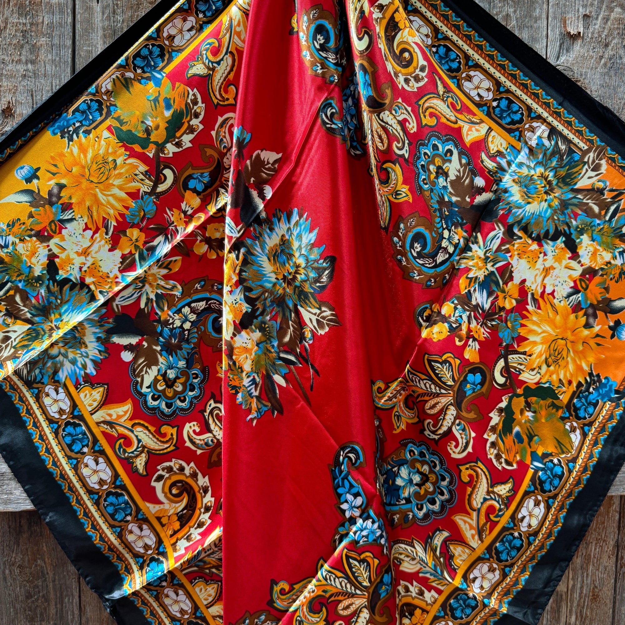 35X35" Black and Red Floral Paisley Wild Rag / Scarf WR1025