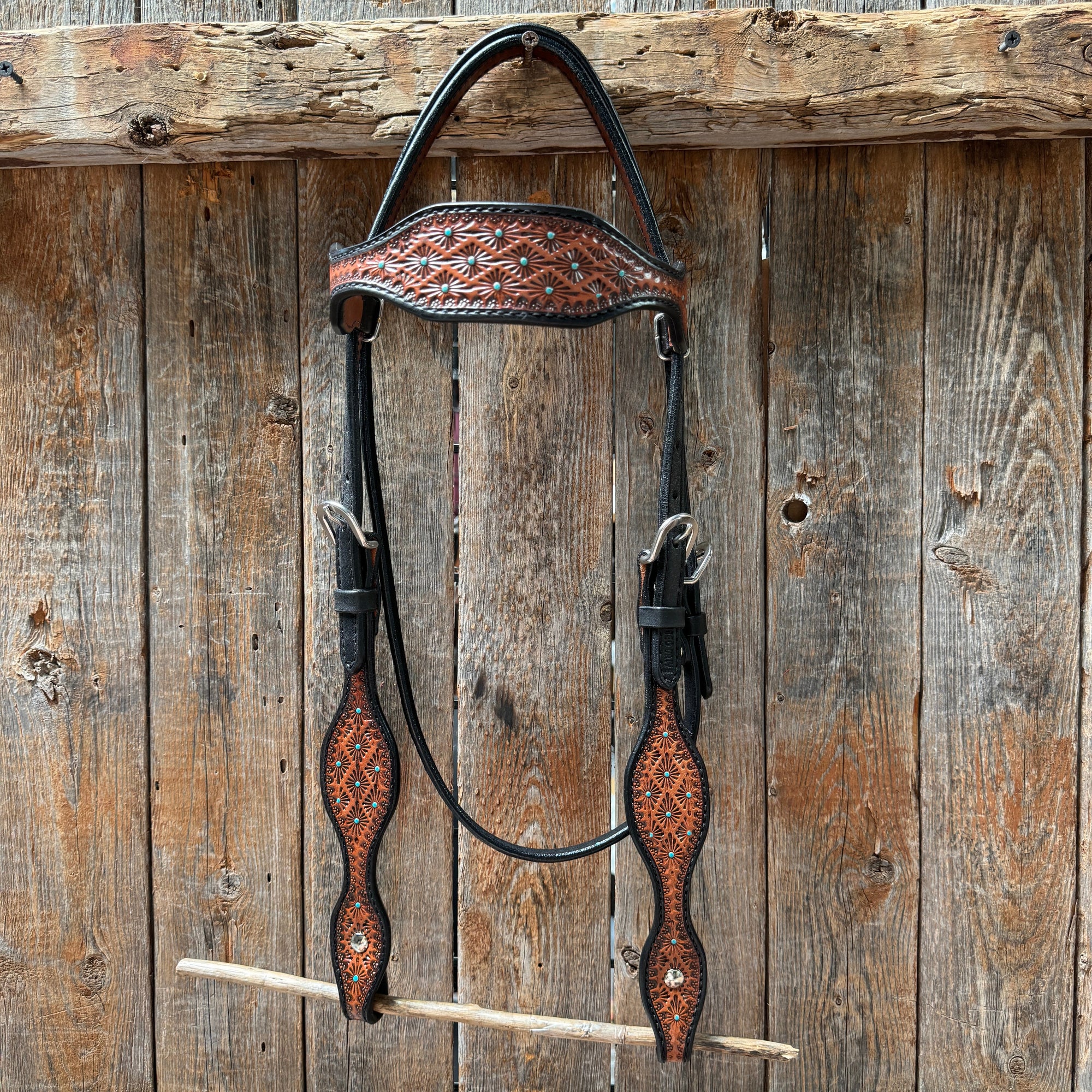 Teal Diamond Scalloped Browband Headstall / Bridle 