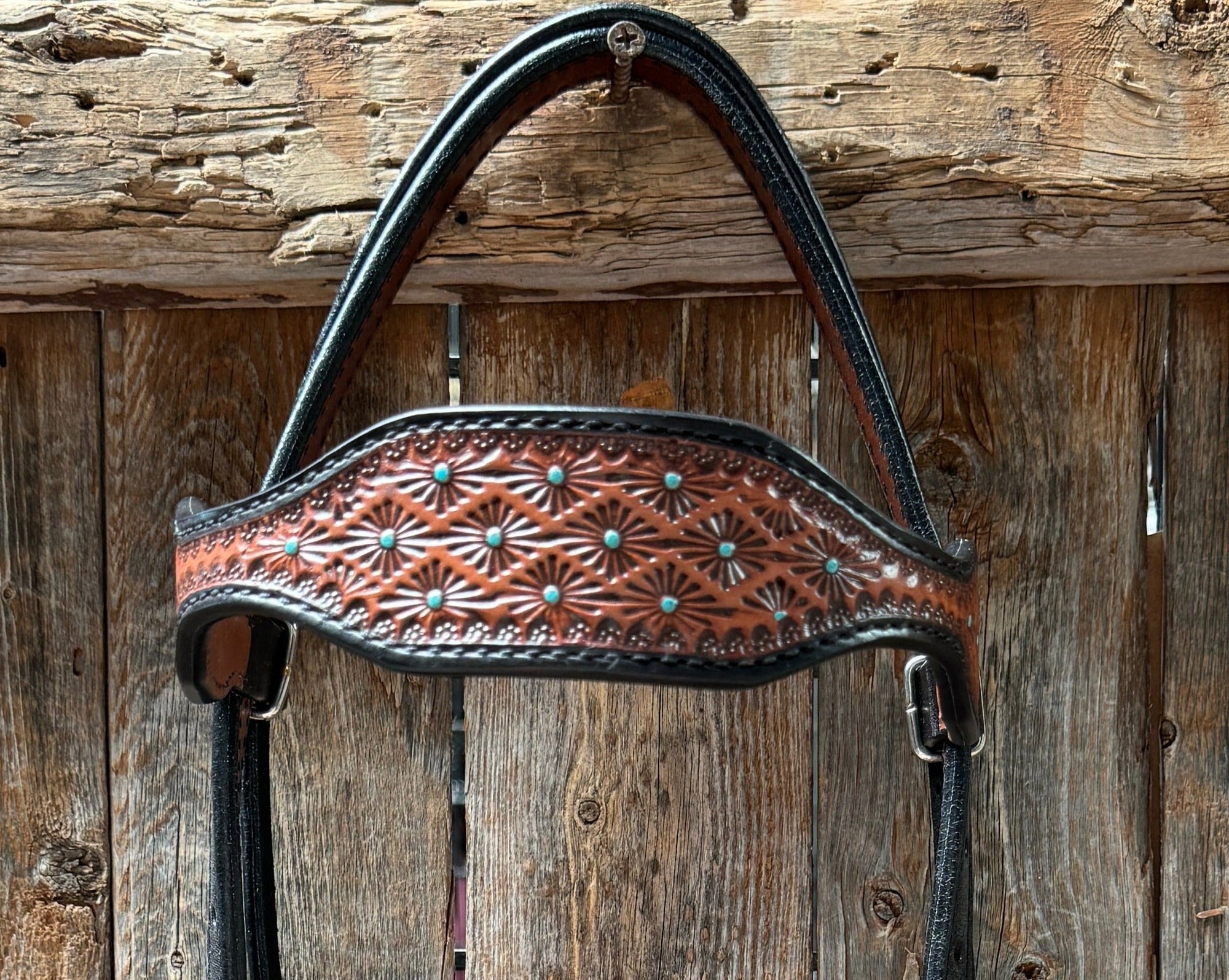 Teal Diamond Scalloped Browband Headstall / Bridle 