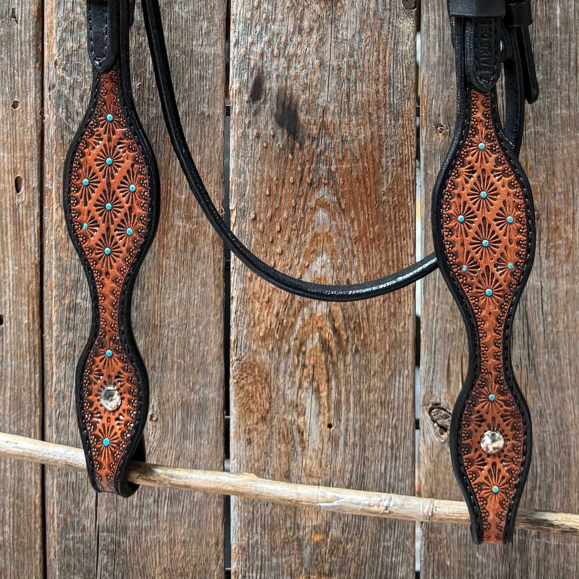 Teal Diamond Scalloped Browband Headstall / Bridle 