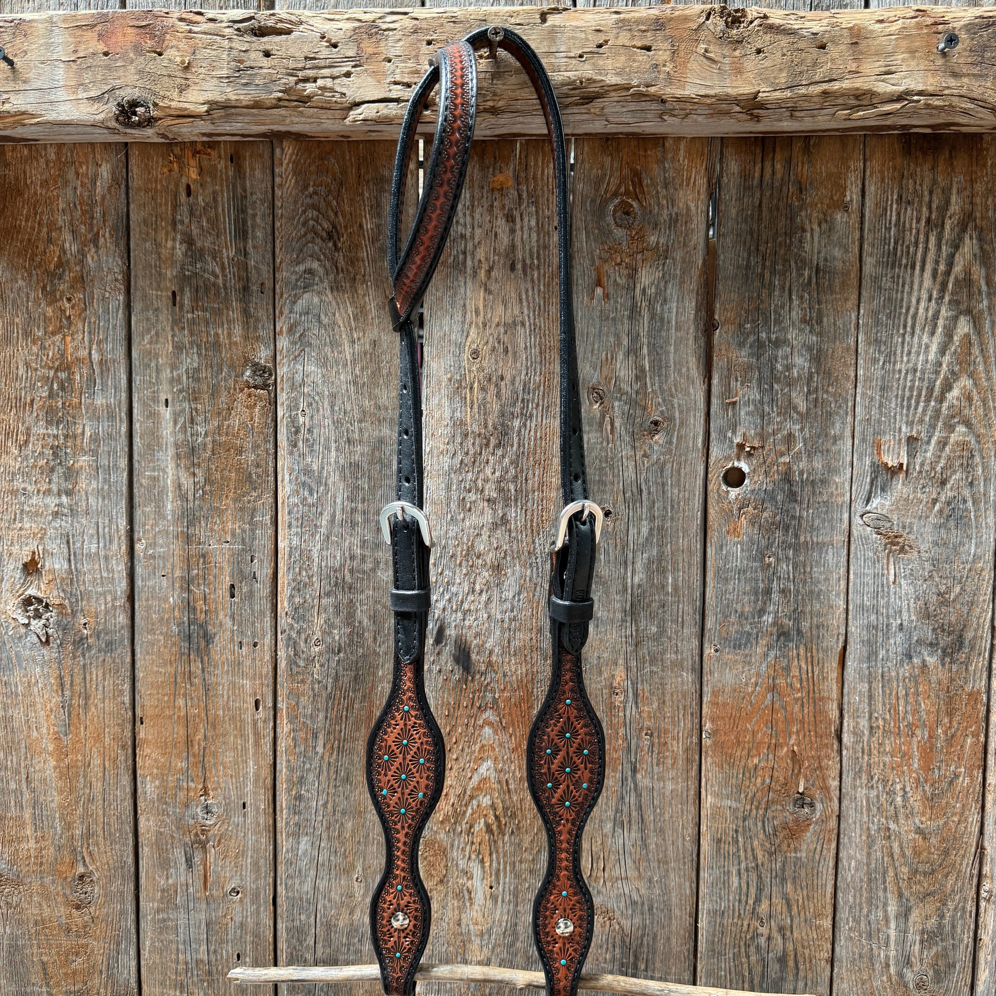 Teal Diamond Scalloped One Ear Headstall / Bridle 