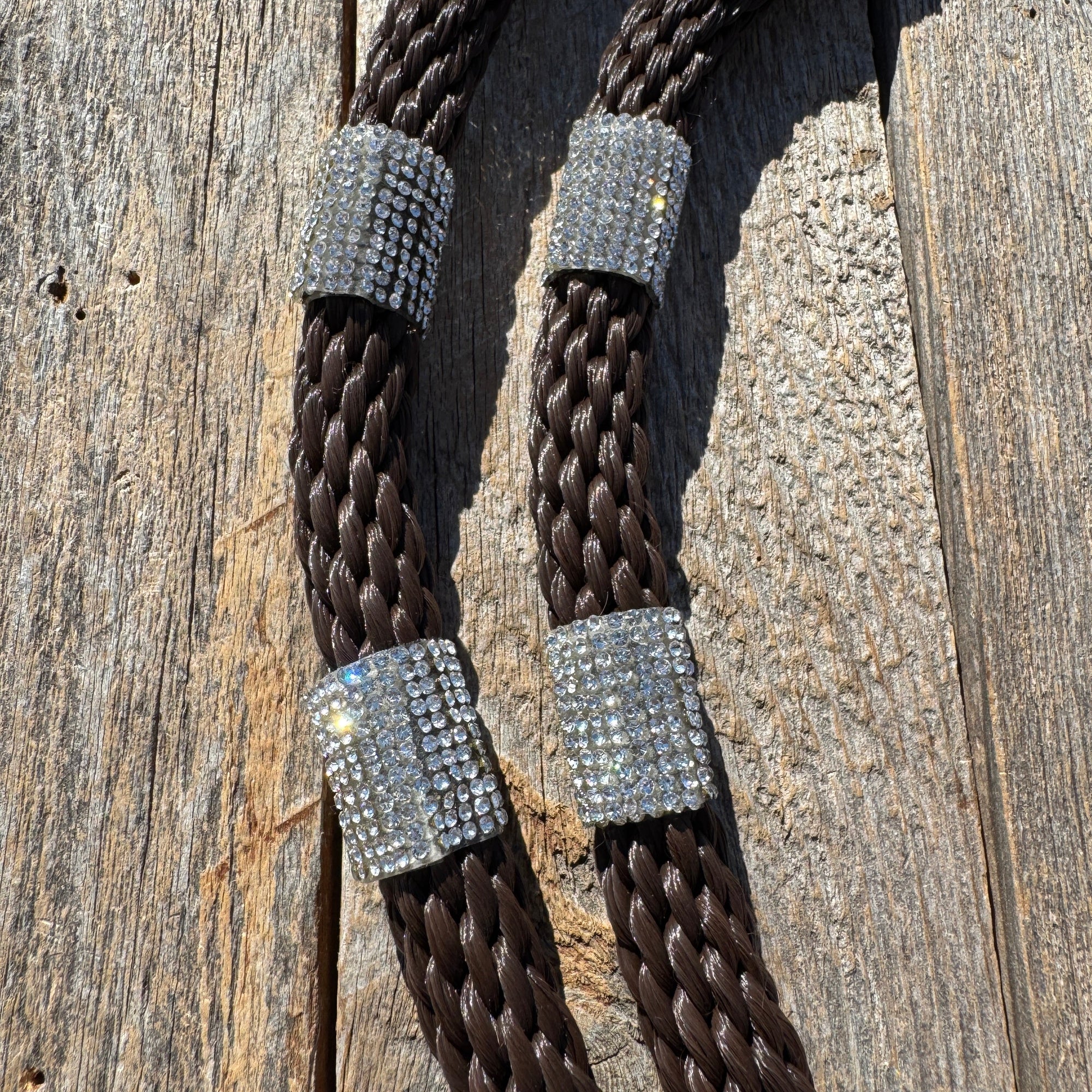 Brown Nylon Barrel Racing Reins with Rhinestones 