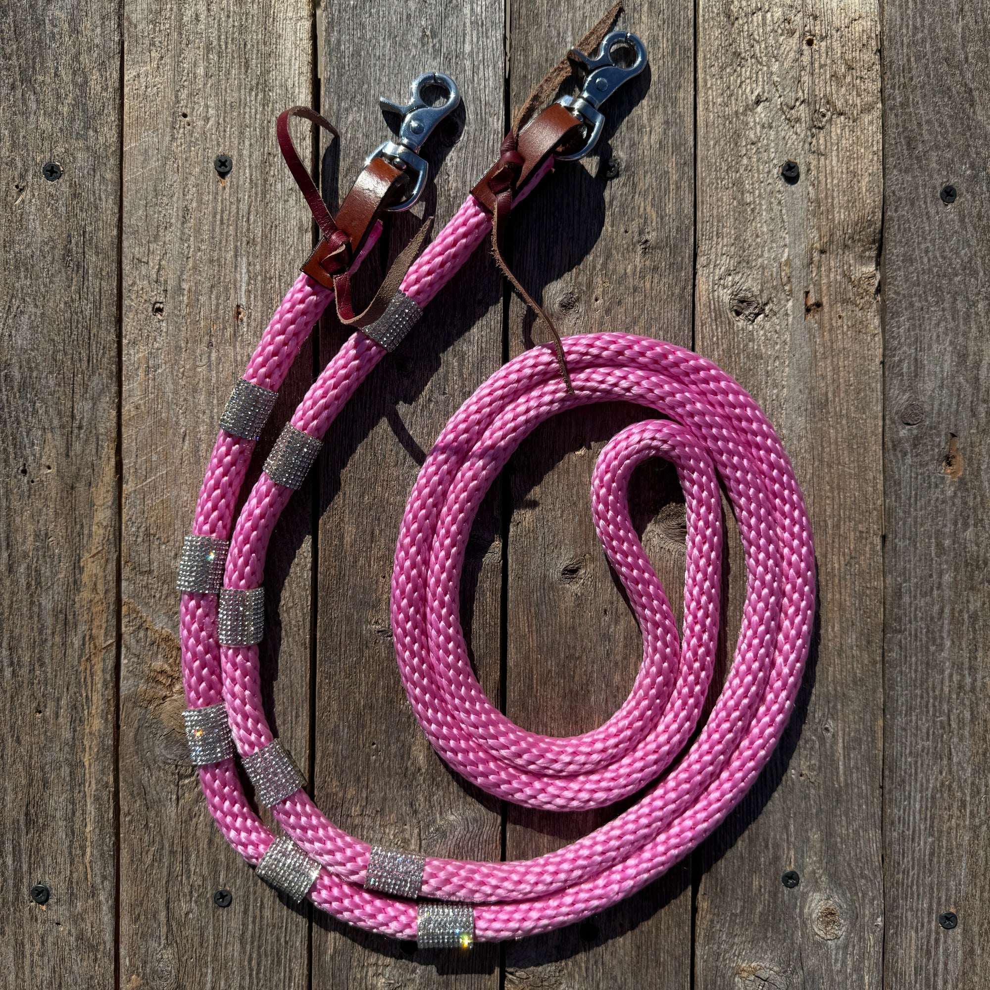 Pink Nylon Barrel Racing Reins with Rhinestones 