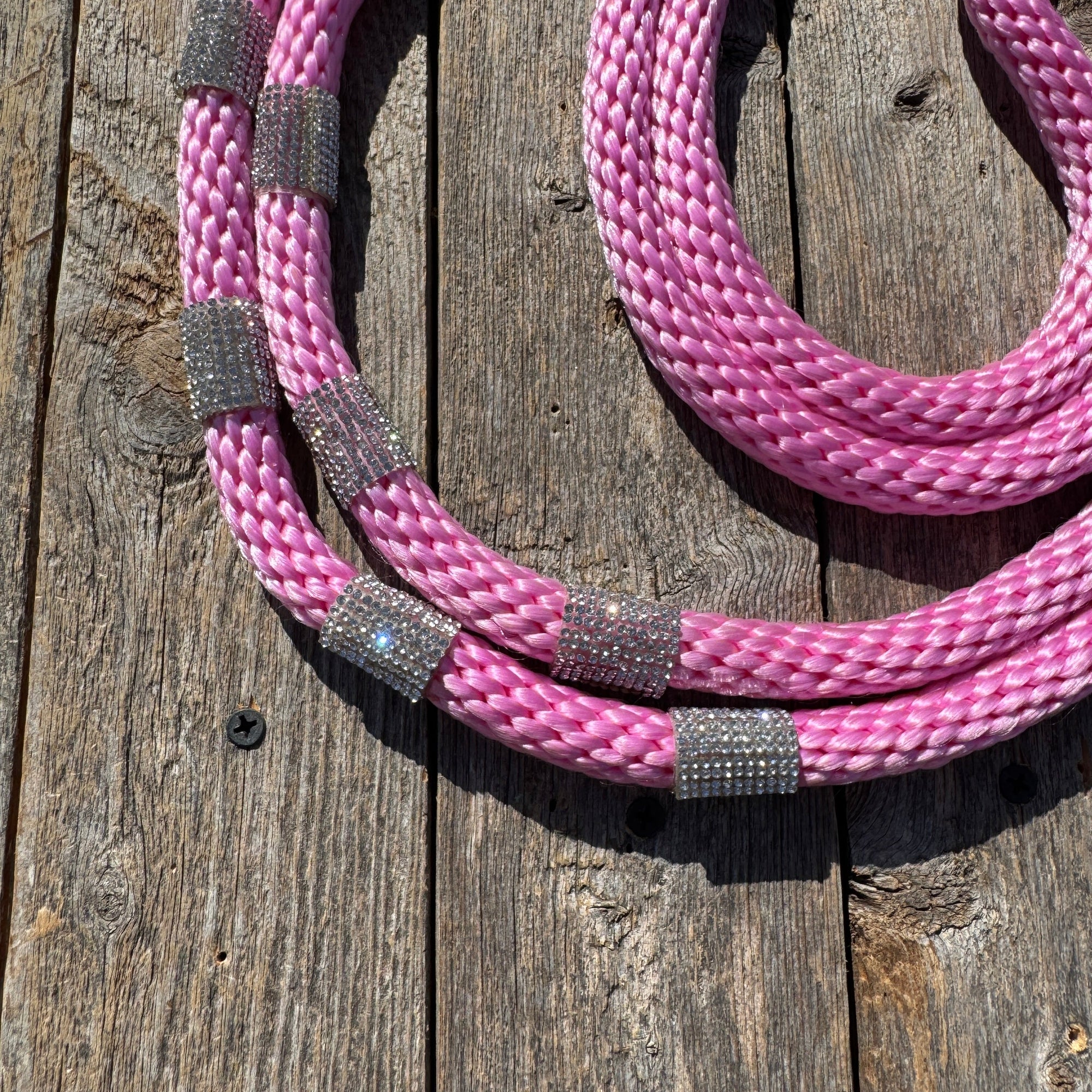 Pink Nylon Barrel Racing Reins with Rhinestones 