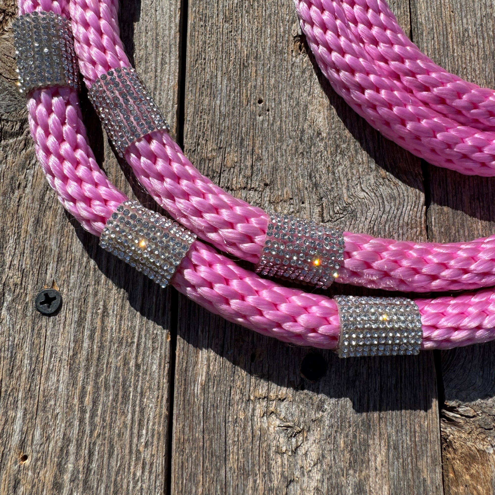 Pink Nylon Barrel Racing Reins with Rhinestones 
