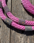 Pink Nylon Barrel Racing Reins with Rhinestones 