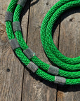 Green Nylon Barrel Racing Reins With Sparkling Rhinestones For Durable Arena Grip