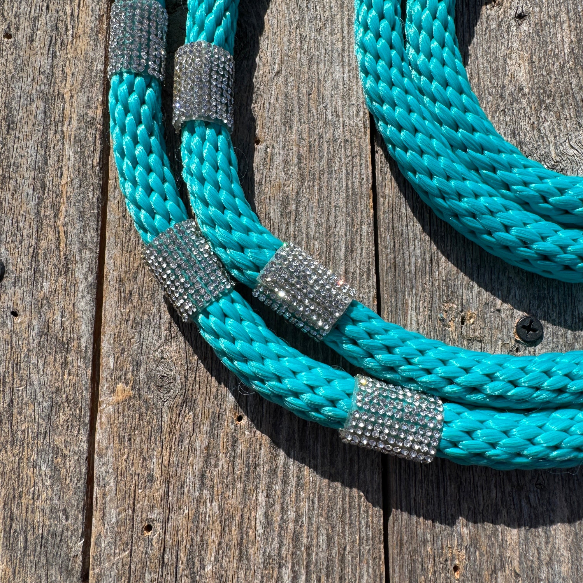 Teal Nylon Barrel Racing Reins with Rhinestones 