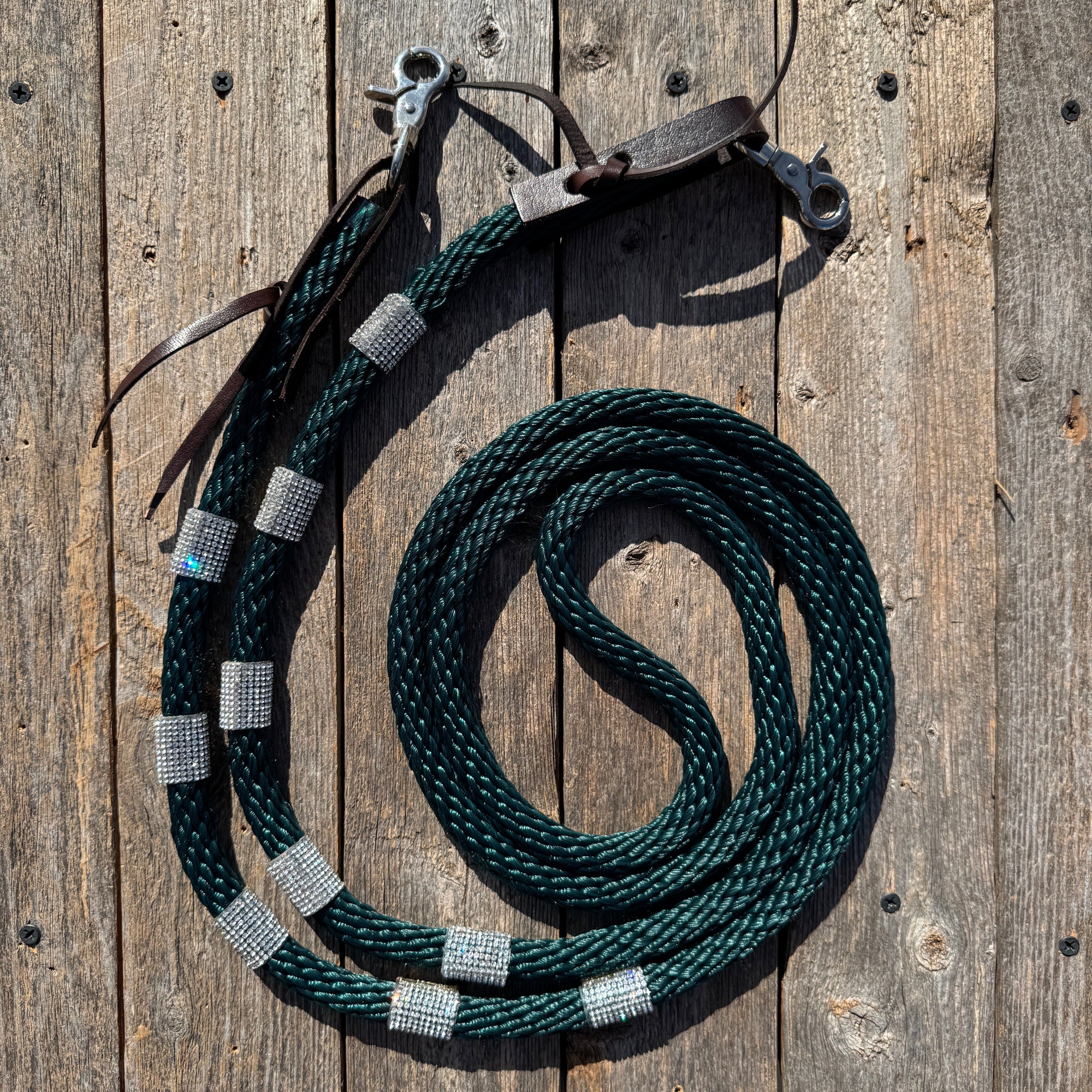 Emerald Nylon Barrel Racing Reins with Rhinestones 