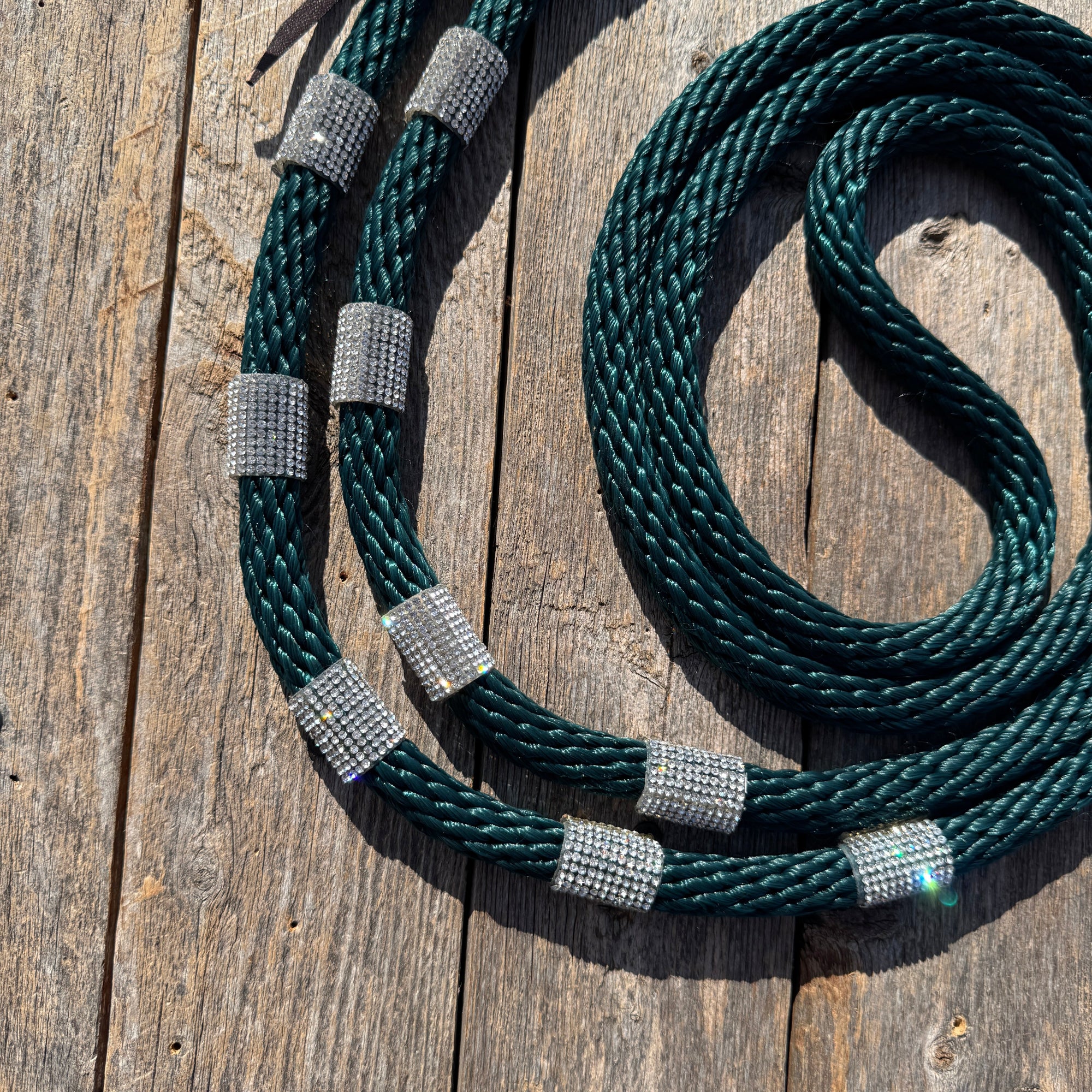 Emerald Nylon Barrel Racing Reins with Rhinestones 