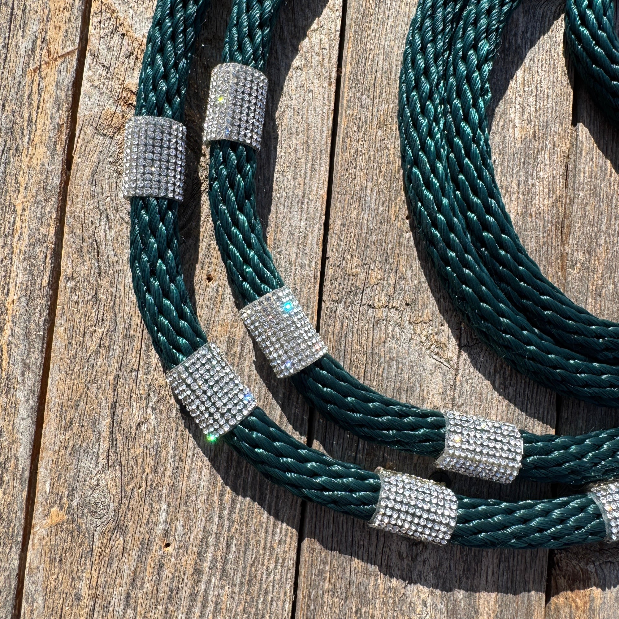 Emerald Nylon Barrel Racing Reins with Rhinestones 