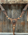 Light Oil Floral Whipstitch and Turquoise Browband/ One Ear Triangle / Gladiator Breastcollar Tack Set 