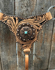 Light Oil Floral Whipstitch and Turquoise Browband/ One Ear Triangle / Gladiator Breastcollar Tack Set 