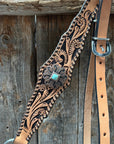 Light Oil Floral Whipstitch and Turquoise Browband/ One Ear Triangle / Gladiator Breastcollar Tack Set 