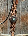 Light Oil Floral Whipstitch and Turquoise Browband/ One Ear Triangle / Gladiator Breastcollar Tack Set 