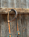 Light Oil Floral Whipstitch and Turquoise Browband/ One Ear Triangle / Gladiator Breastcollar Tack Set 