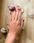 Sterling Silver Hand-Milled Wide Band Fancy Sun Ray Stamped Ring – Size 9 – Handmade by Artist Jason