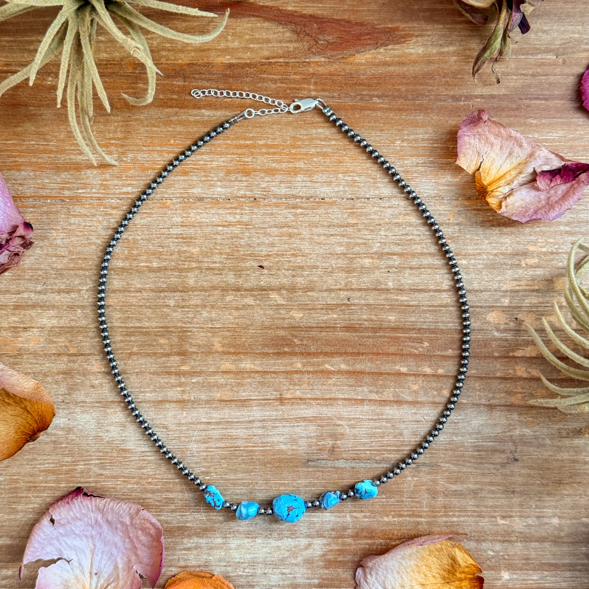 Golden Hills Turquoise &amp; Sterling Silver Pearl Necklace – 16 Inch
