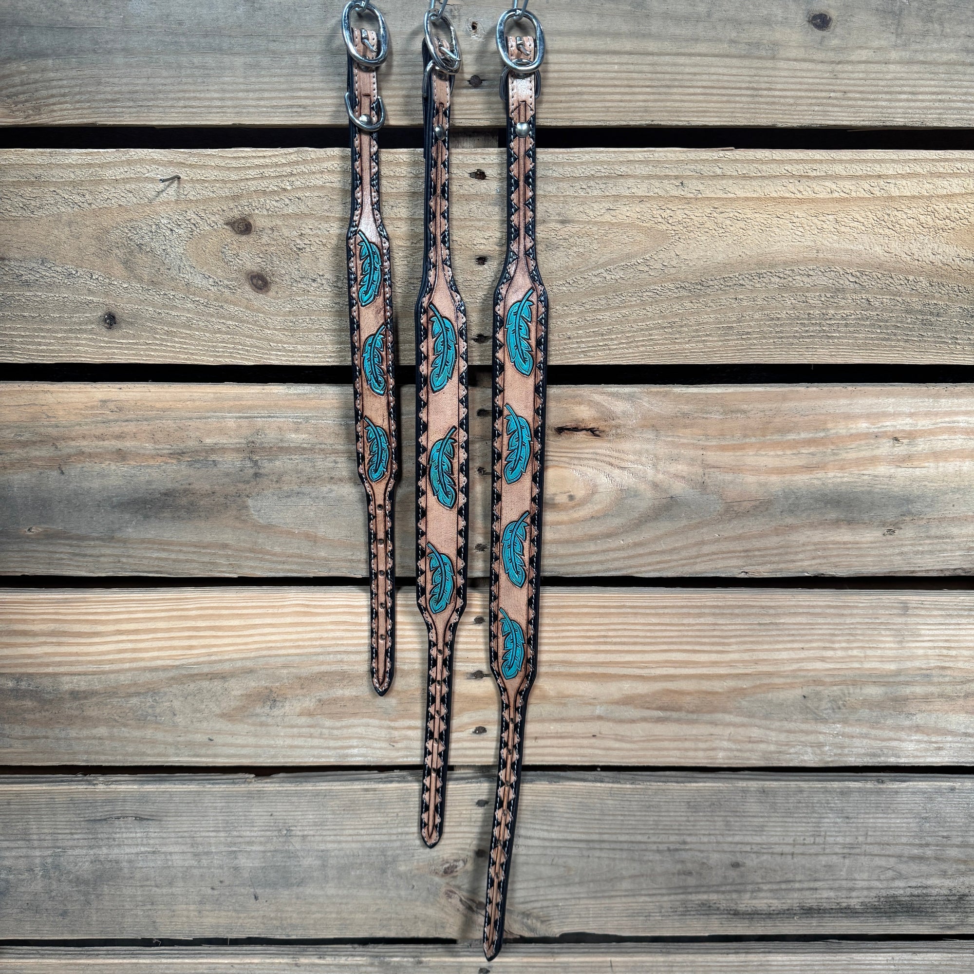 Turquoise Feather Padded Leather Dog Collar With Comfortable Padding And Adjustable Fit