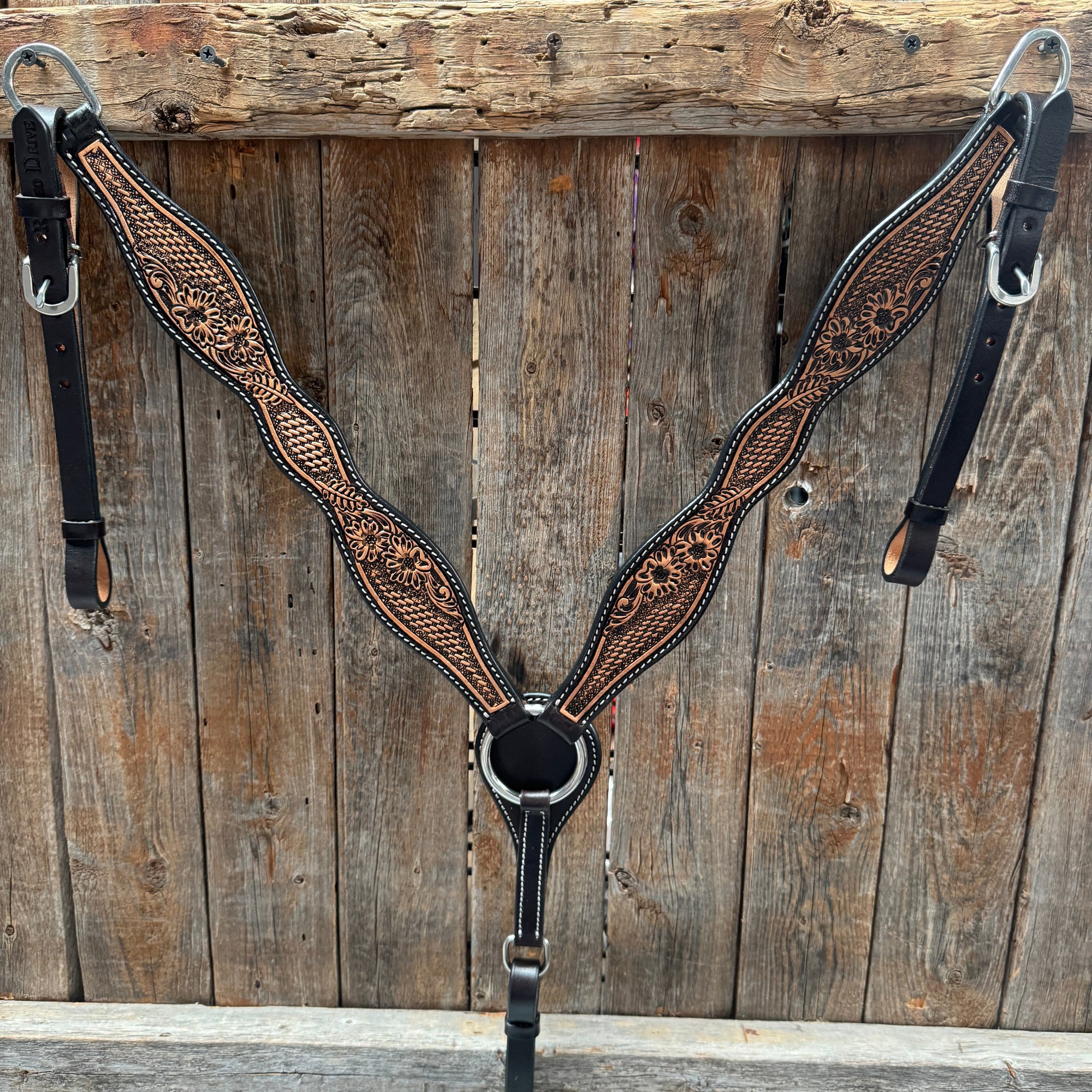 Two Tone Floral and Basketweave Tack Set