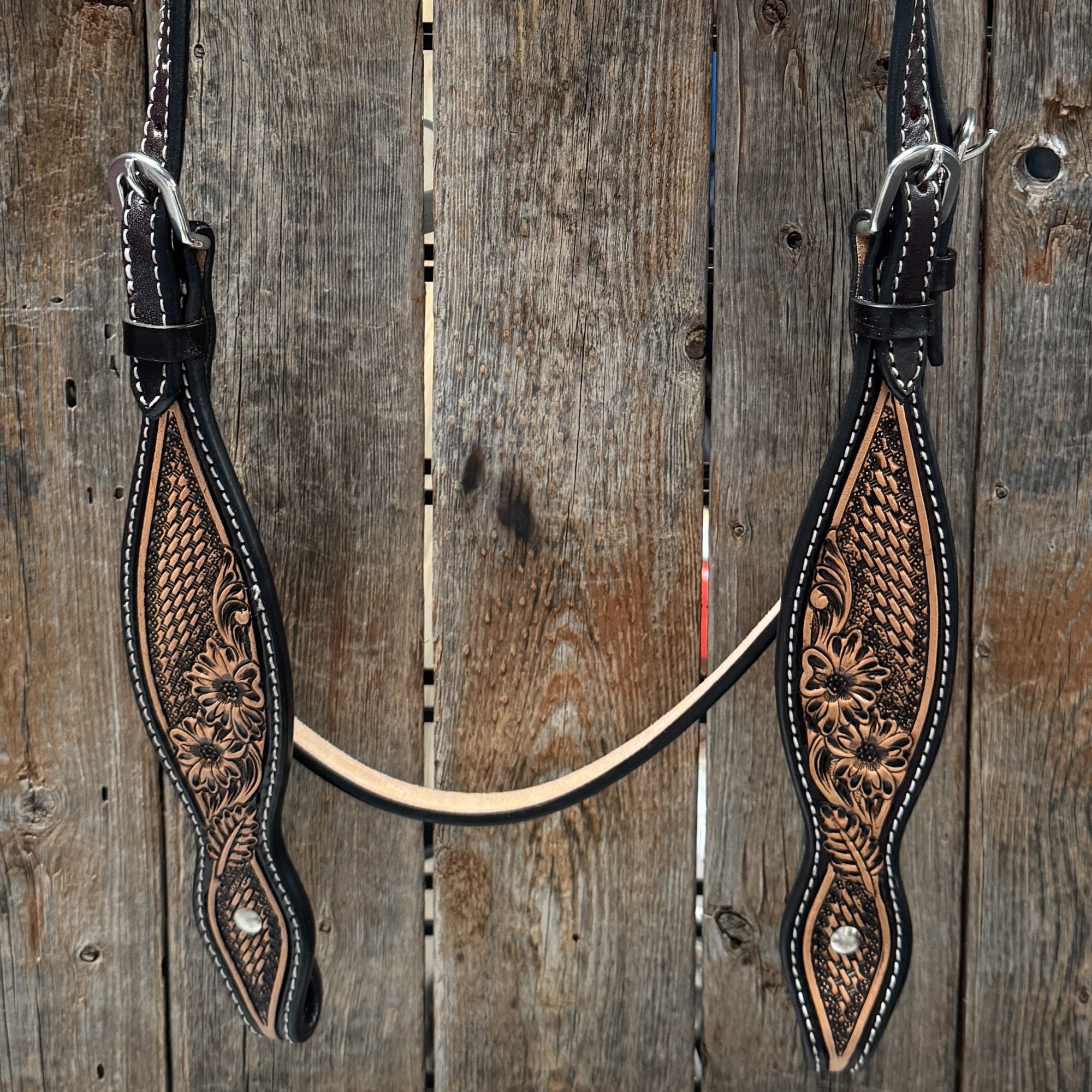 Two Tone Floral Browband Headstall / Bridle 