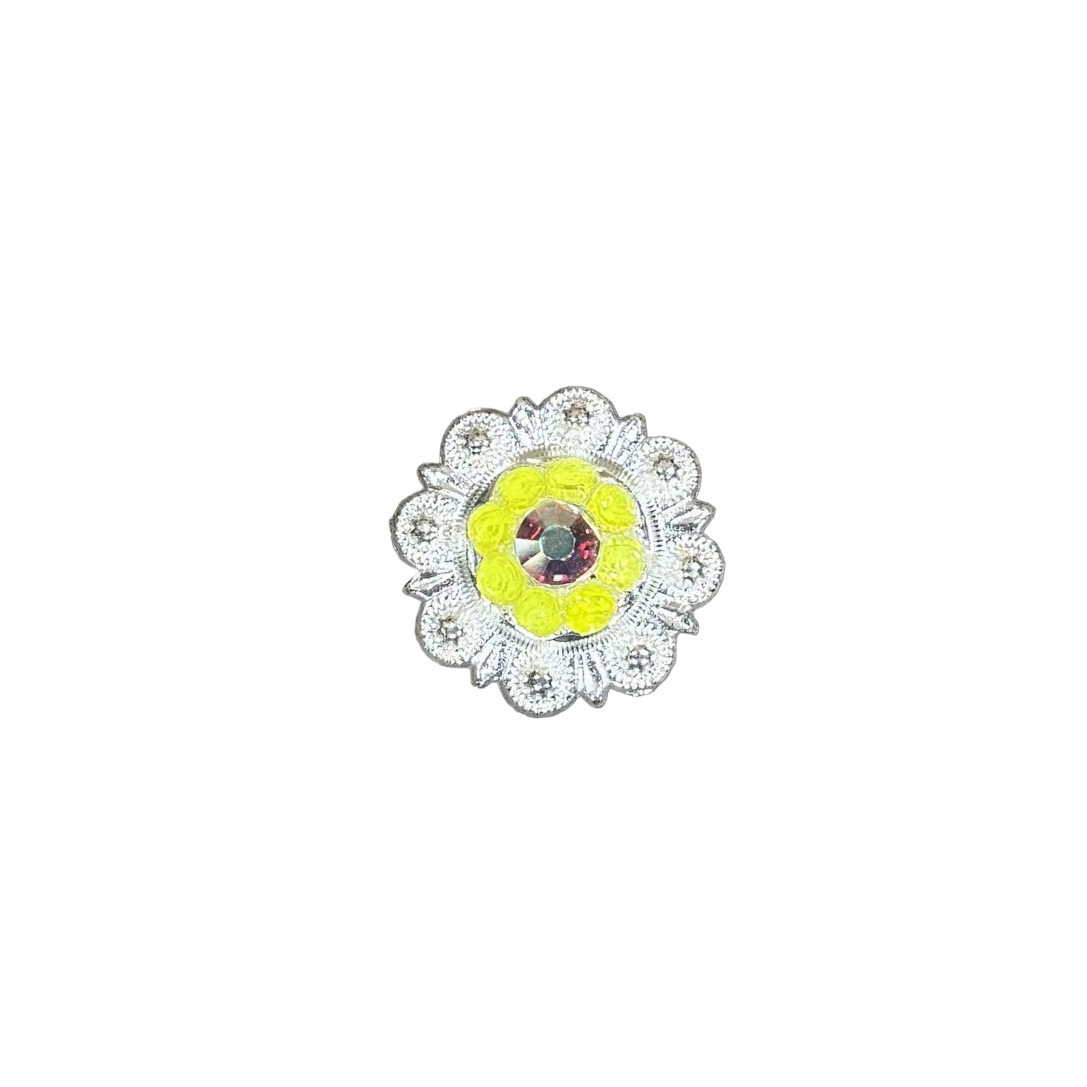 Bright Silver Neon Yellow - AB Crystal Conchos - Sizes from 1"- 3" and Buckles