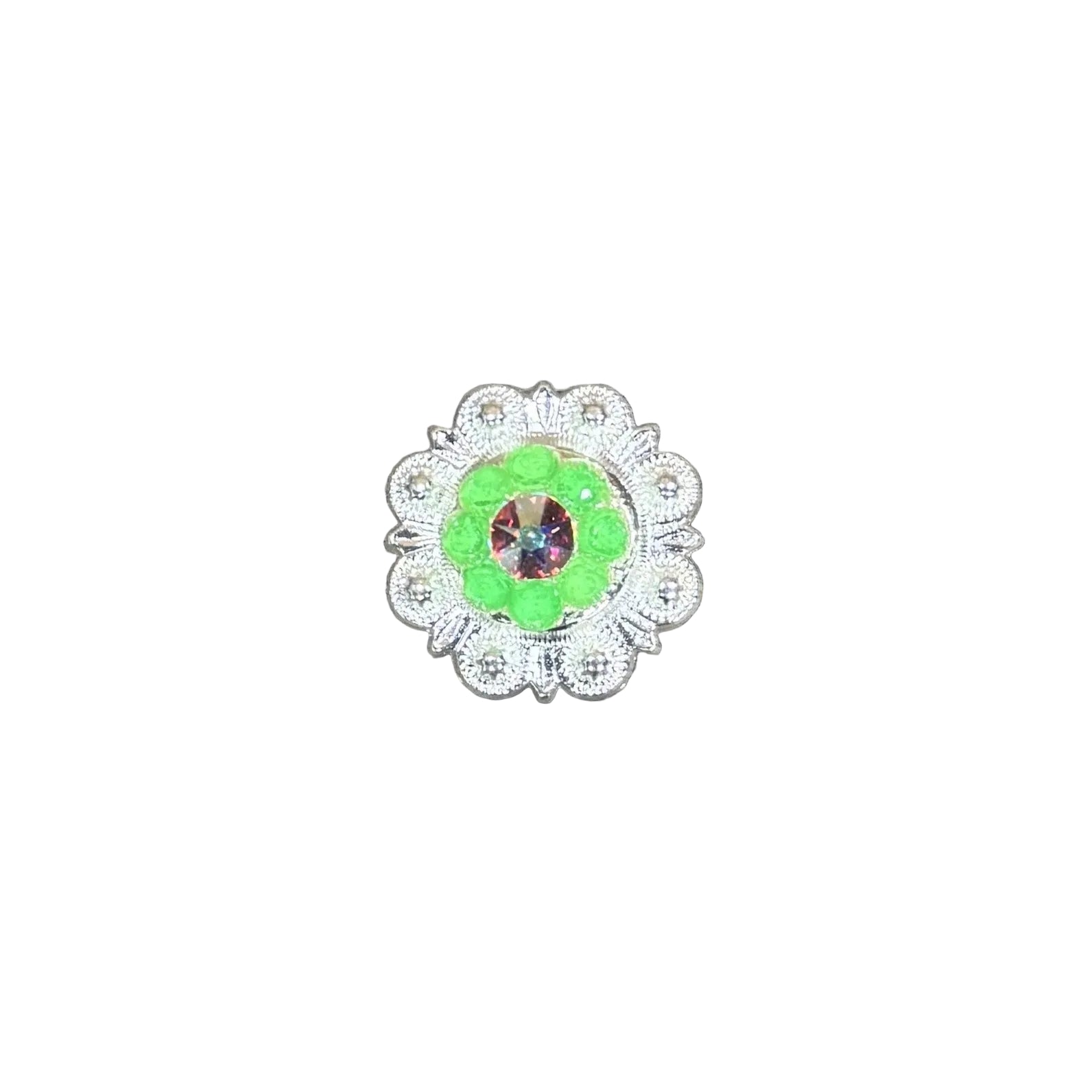 Bright Silver Neon Green - AB Crystal Conchos - Sizes from 1"- 3" and Buckles