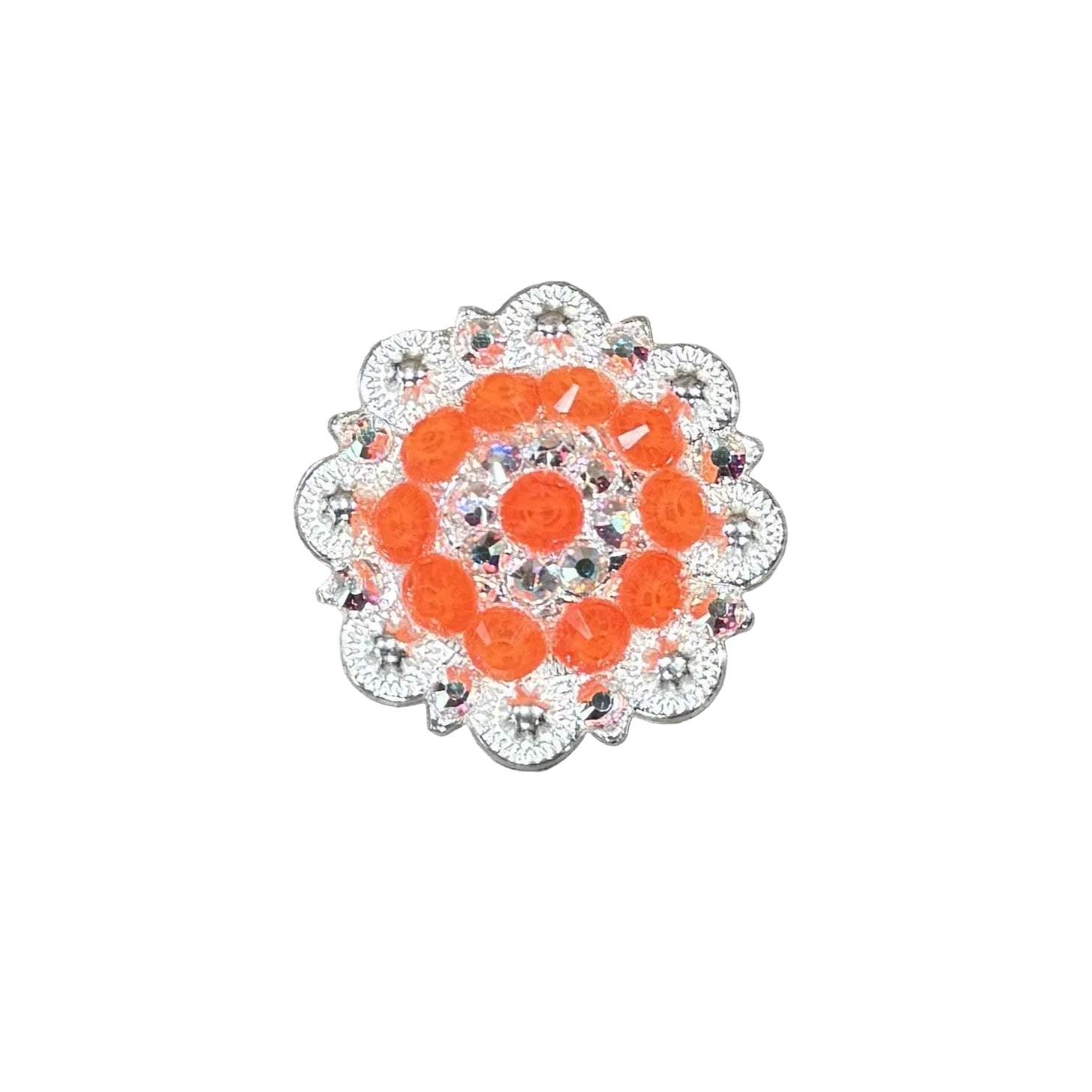 Bright Silver Neon Orange - AB Crystal Conchos - Sizes from 1"- 3" and Buckles
