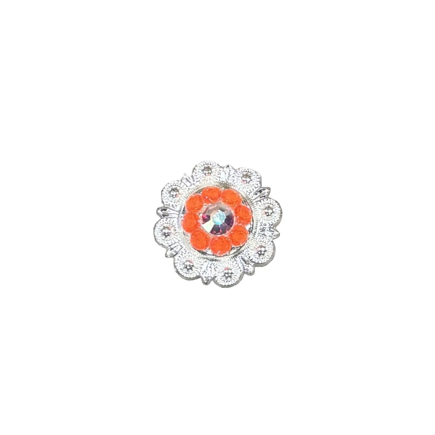 Bright Silver Neon Orange - AB Crystal Conchos - Sizes from 1"- 3" and Buckles
