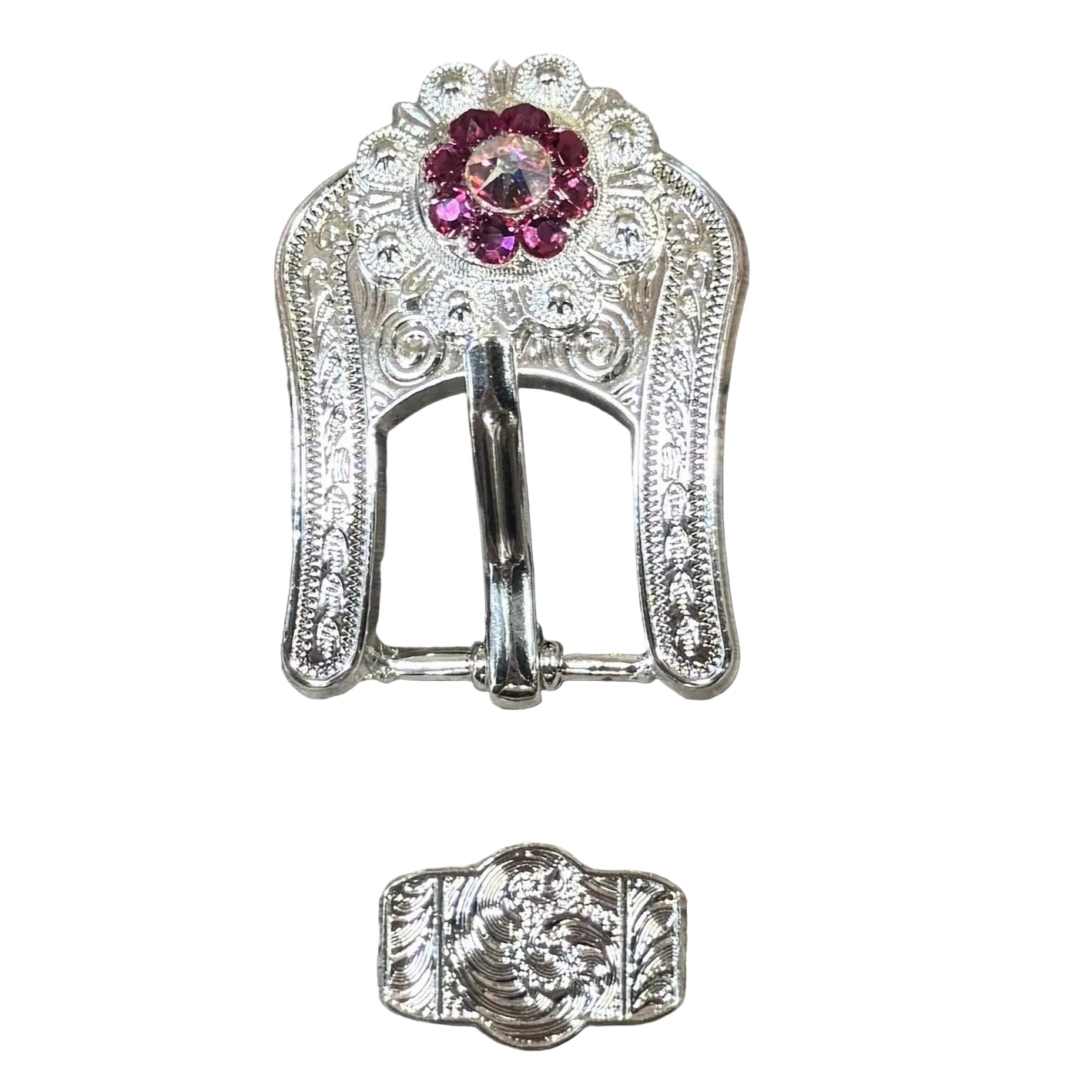 Bright Silver Fuchsia - AB Crystal Conchos - Sizes from 1"- 3" and Buckles