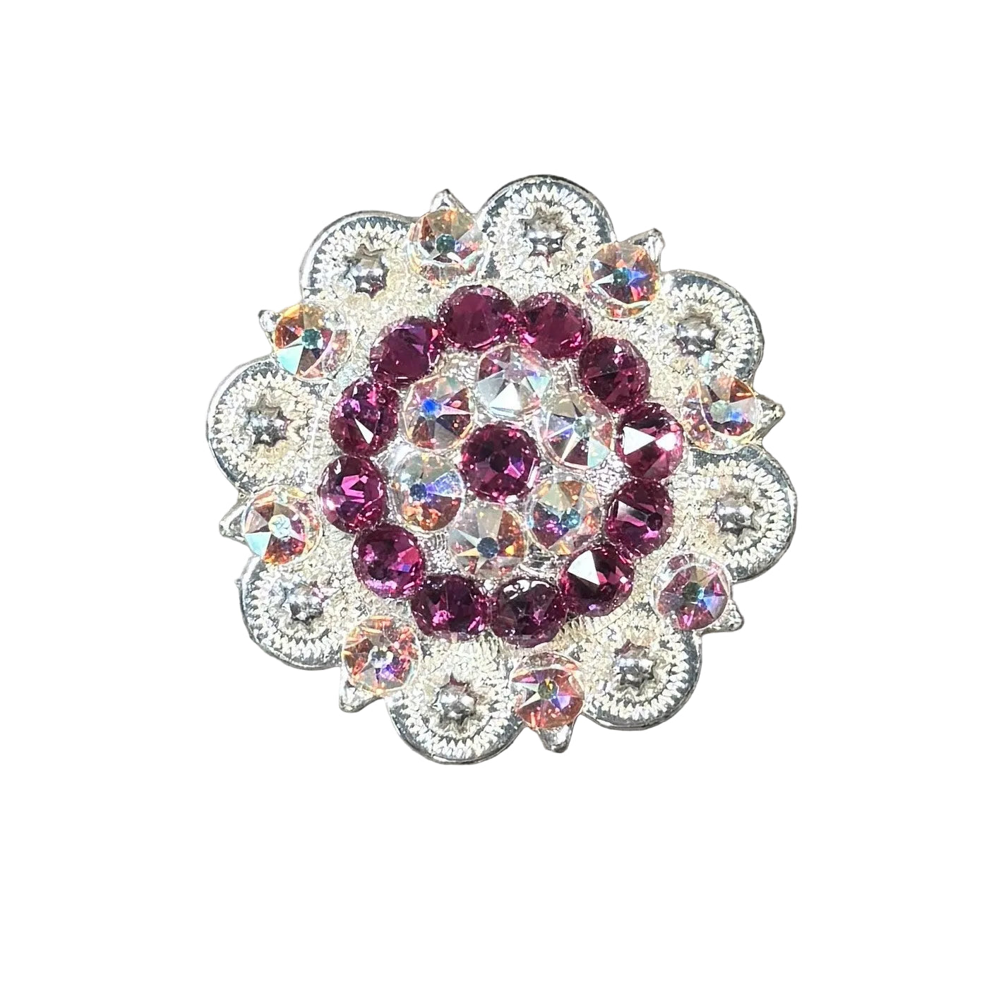 Bright Silver Fuchsia - AB Crystal Conchos - Sizes from 1"- 3" and Buckles
