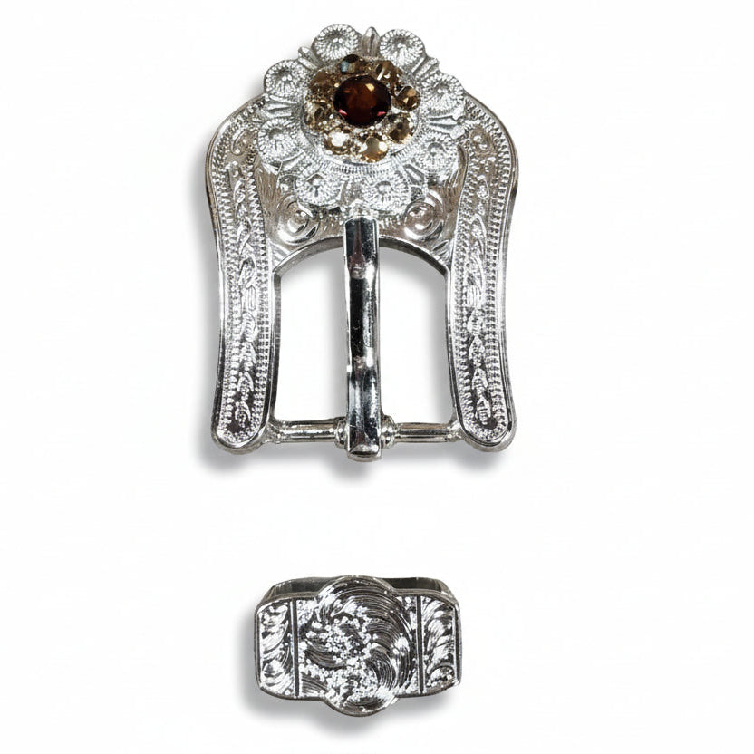 Bright Silver Topaz - Champagne Crystal Conchos - Sizes from 1"- 3" and Buckles